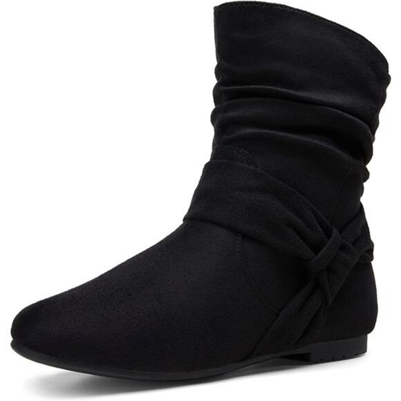 Women's Mid Calf Boots Fashion Slouch Flat Ankle Booties with Comfort - Picture 1 of 6